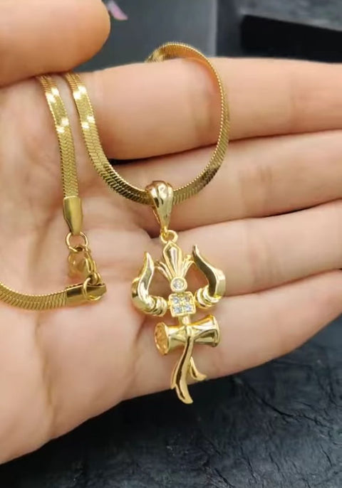 Trishul Om and Damru pendant with chain