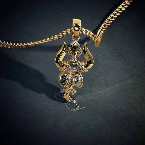 Trishul Om and Damru pendant with chain