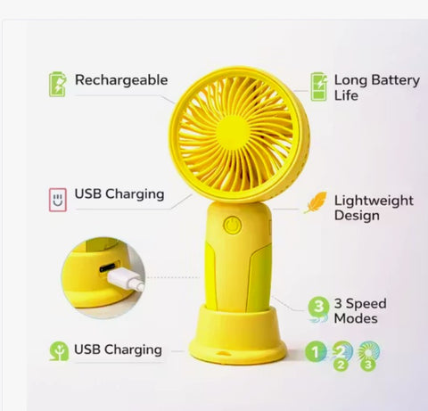 Mini USB Fan Rechargeable Portable Handheld Fan with Strong Airflow 3 Speed Table Fan (Pack of 1)