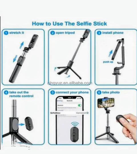 R1S 74cm Extendable 3 in 1 Selfie Stick Tripod with Bluetooth Remote Included and Rotatable