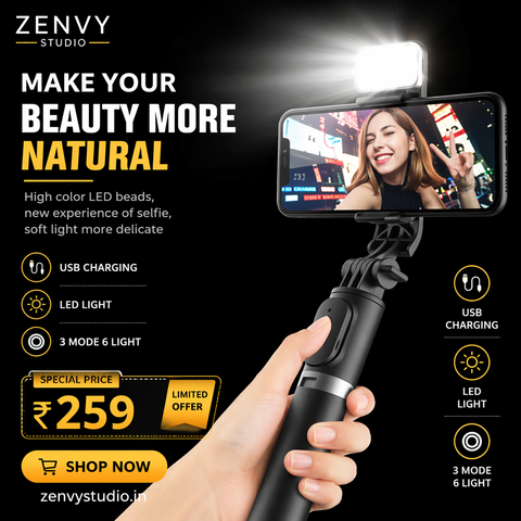 R1S 74cm Extendable 3 in 1 Selfie Stick Tripod with Bluetooth Remote Included and Rotatable